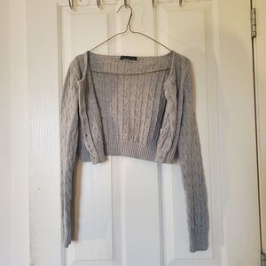 Brandy Melville Light Gray Cable Knit Cropped Cardigan